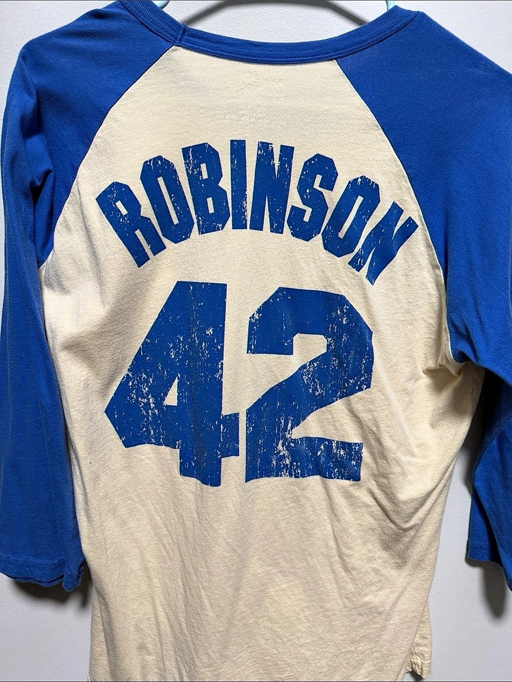 Majestic Jackie Robinson 42 Blue & Cream Raglan Jersey - Small